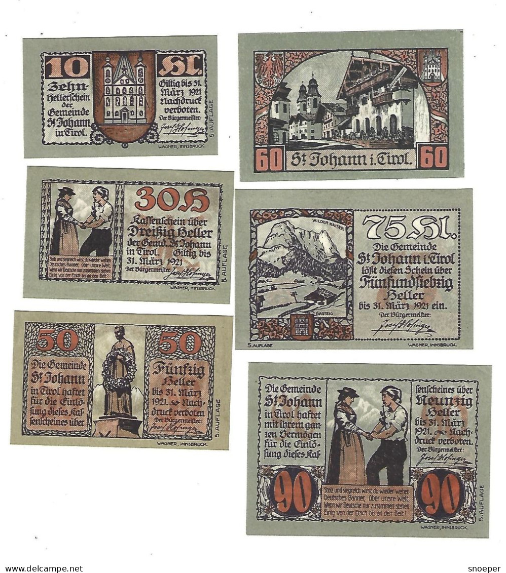 **Austria Notgeld St Johann Im  Tirol  Serie Compleet 898e Cat Val 6 Euro - Austria