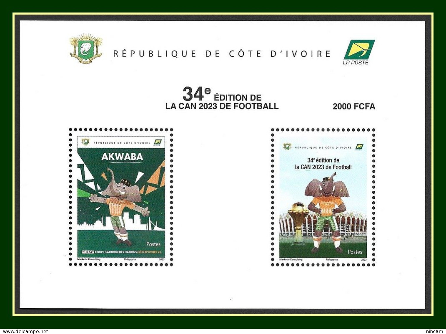 Côte D' Ivoire Bloc 2000 F Coupe D' Afrique Des Nations CAN 2023 (2024) ** Football AKWABA 34é édi Eléphant Sheet MNH - Fußball-Afrikameisterschaft