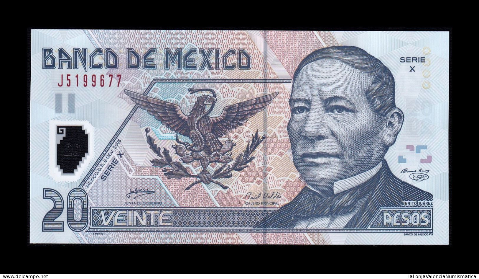 México 20 Pesos Benito Juárez 2005 Pick 116eX(2) Serie X Polymer Sc Unc - Mexique