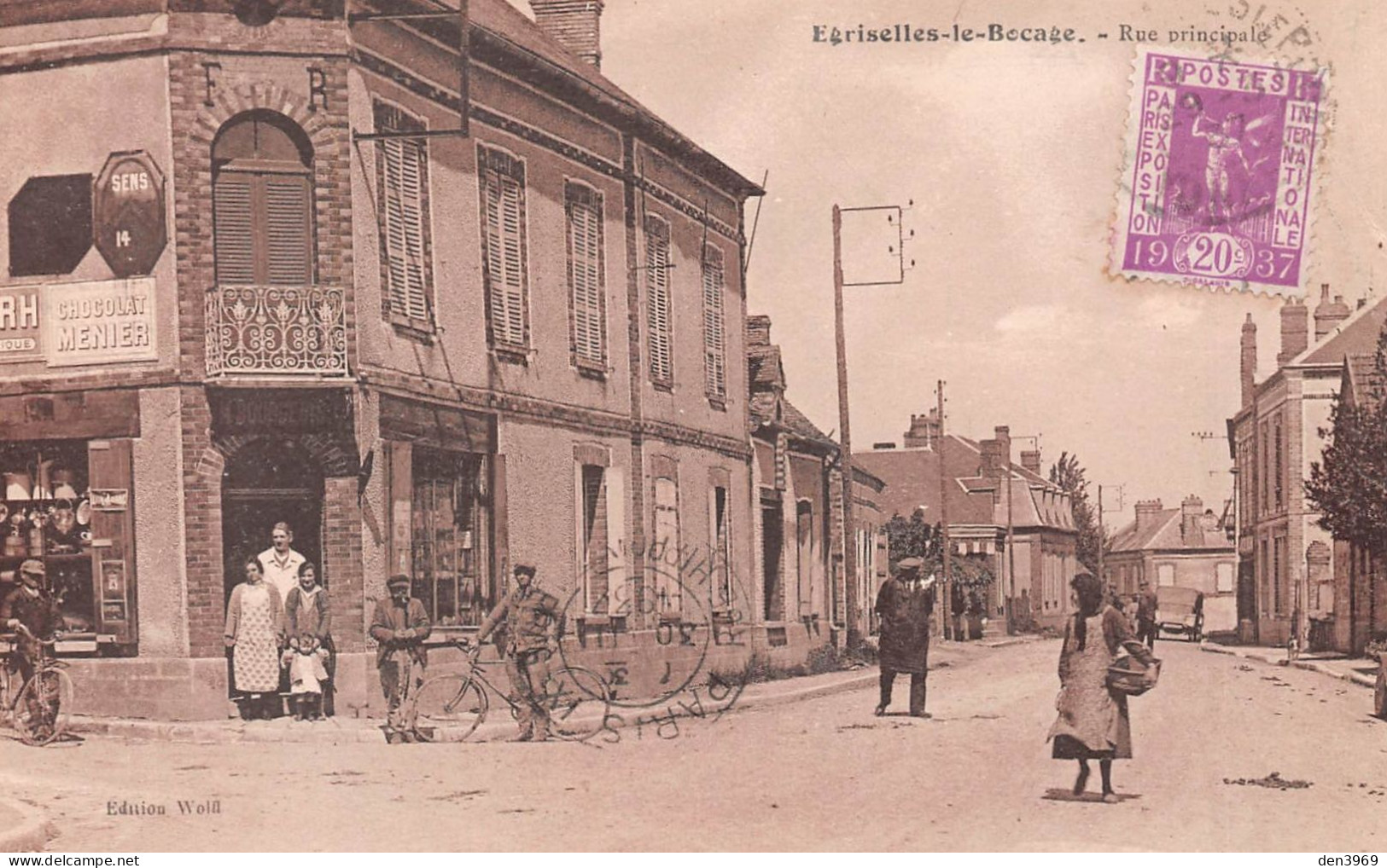 EGRISELLES-le-BOCAGE (Yonne) - Rue Principale - Pub Chocolat Menier - Voyagé Timbre Paris Expo. Internat. 1937 (2 Scans) - Egriselles Le Bocage