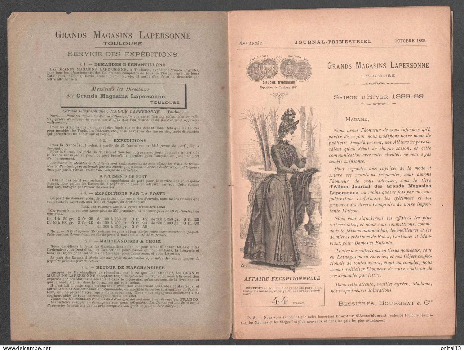 ALBUM JOURNAL DES GRANDS MAGASINS LAPERSONNE TOULOUSE  / MODE HIVER 1888 / 1889   E2 - Altri & Non Classificati