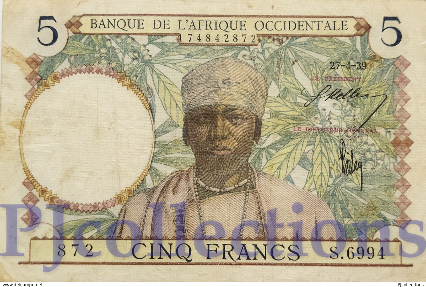 FRENCH WEST AFRICA 5 FRANCS 1939 PICK 21 VF - Other - Africa