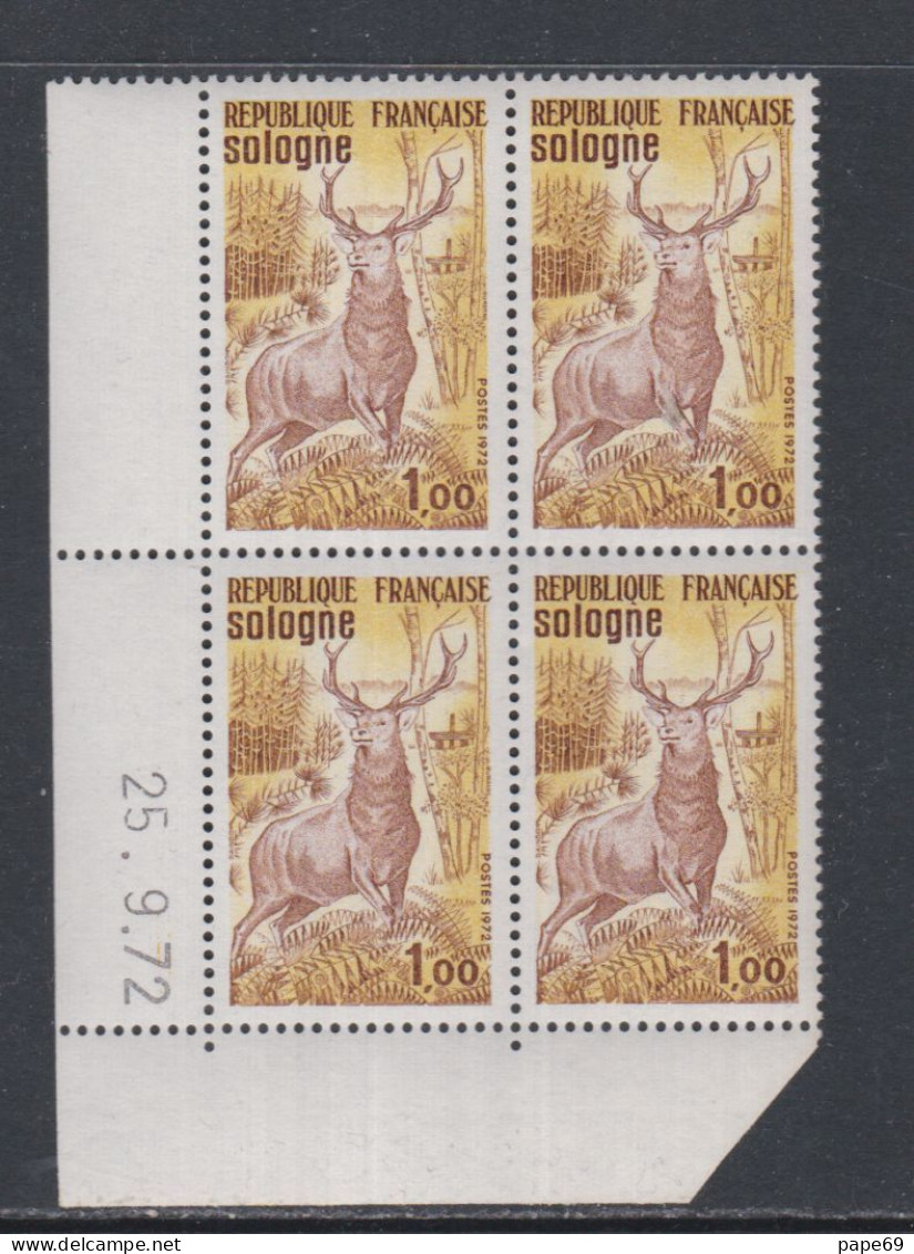 France N° 1725 XX  Sologne En Bloc De 4 Coin Daté Du  25 . 9 . 72 , Sans Trait, Sans Charnière, TB - 1970-1979