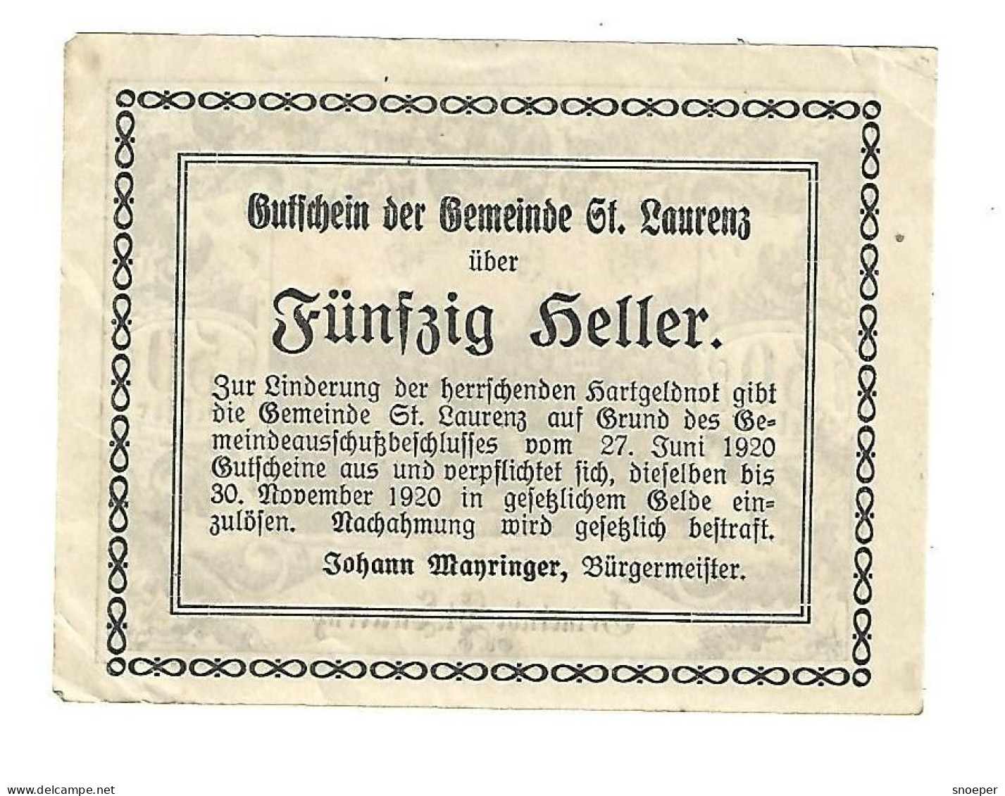 **Austria Notgeld St Jlaurentz 50 Heller  900a - Oesterreich