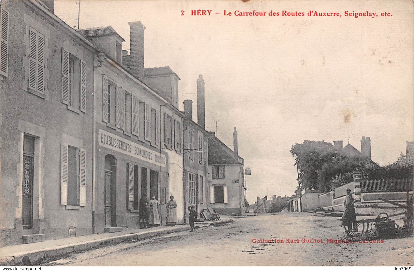 HERY (Yonne) - Le Carrefour Des Routes D'Auxerre, Seignelay - Etablissements Economiques Troyens - Voyagé 1915 (2 Scans) - Hery