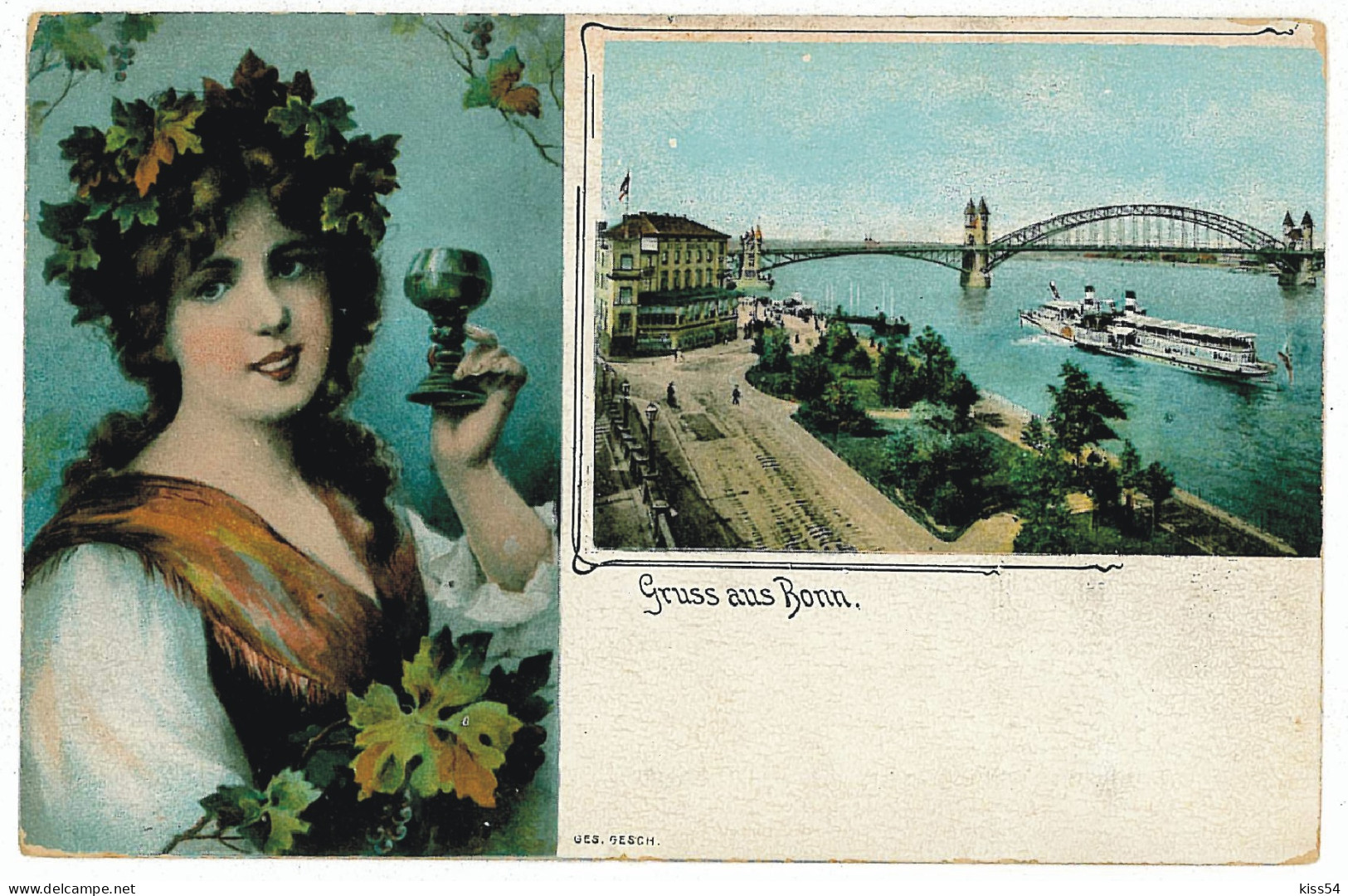 GER 22 - 5732 BONN, Germany, Litho, Bridge & Ship - Old Postcard - Unused - Bonn