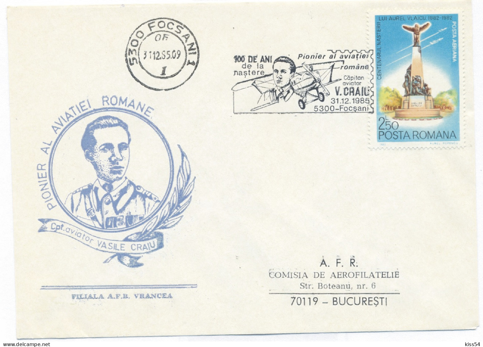COV 90 - 972 Aviator V. CRAIU, Focsani, Romania - Cover - Used - 1985 - Lettres & Documents