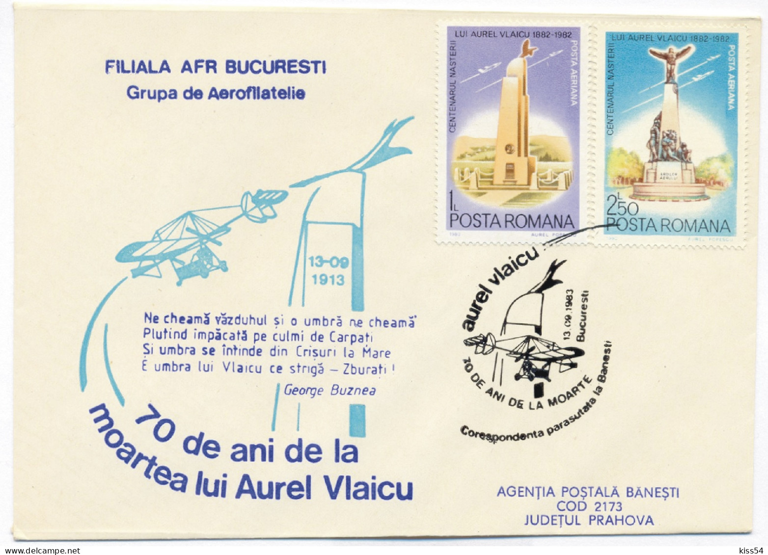 COV 90 - 954 Aurel VLAICU, Corespondenta Parasuitata, Romania - Cover - Used - 1983 - Lettres & Documents