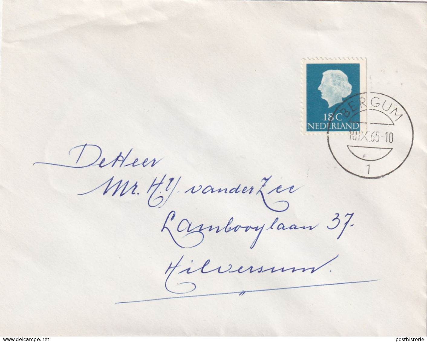 Envelop 10 Sep 1965 Bergum (openbalk) Met 18 Cent Zege Uit Postzegelboekje - Cartas & Documentos