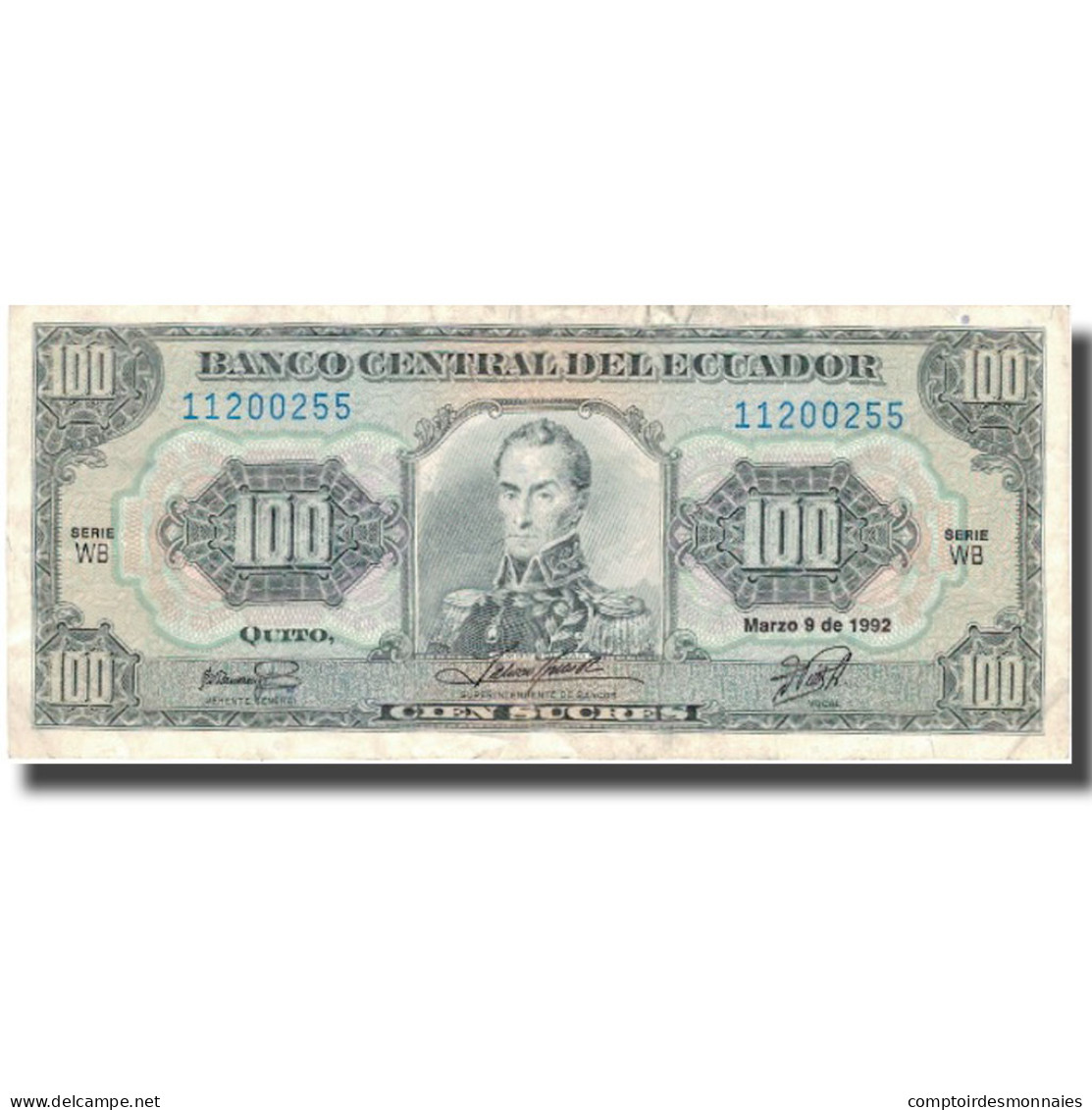 Billet, Équateur, 100 Sucres, 1992, 1992-3-9, KM:123Ab, TTB - Equateur