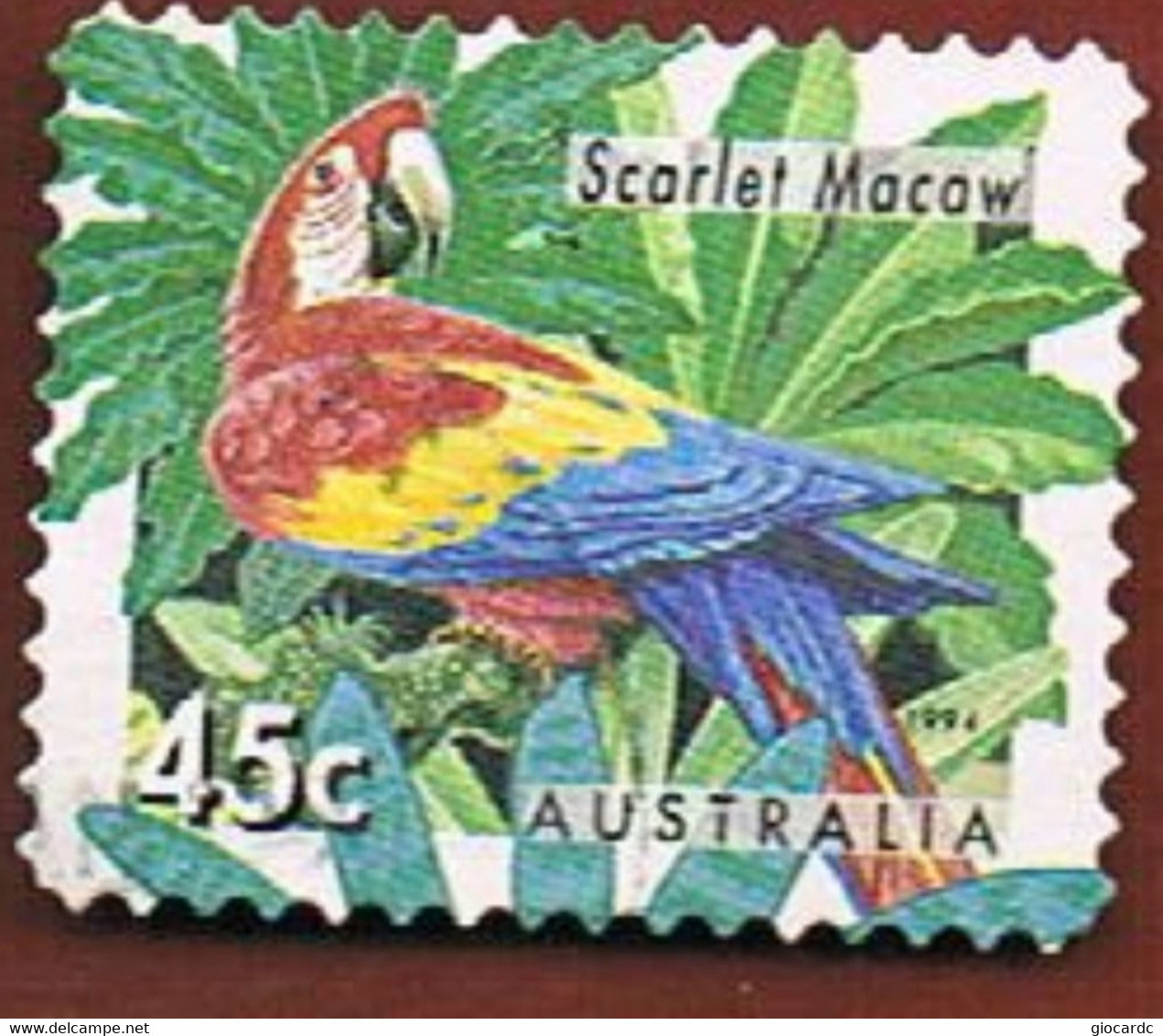 AUSTRALIA  -  SG 1485  -      1994  BIRDS: SCARLET MACAW   -       USED - Oblitérés