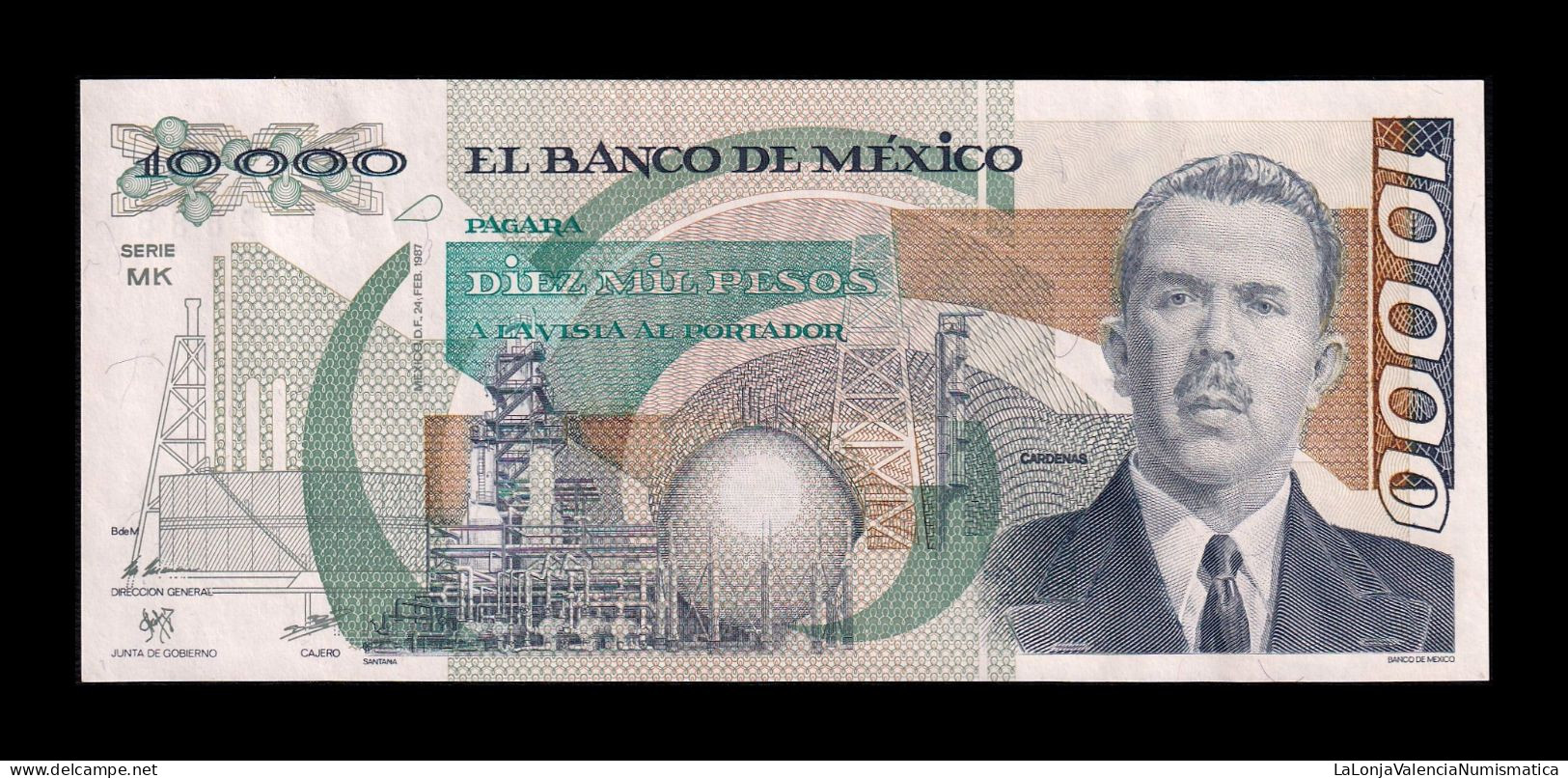 México 10000 Pesos Lázaro Cárdenas 1987 Pick 90a(2) Serie MK Sc Unc - Mexico