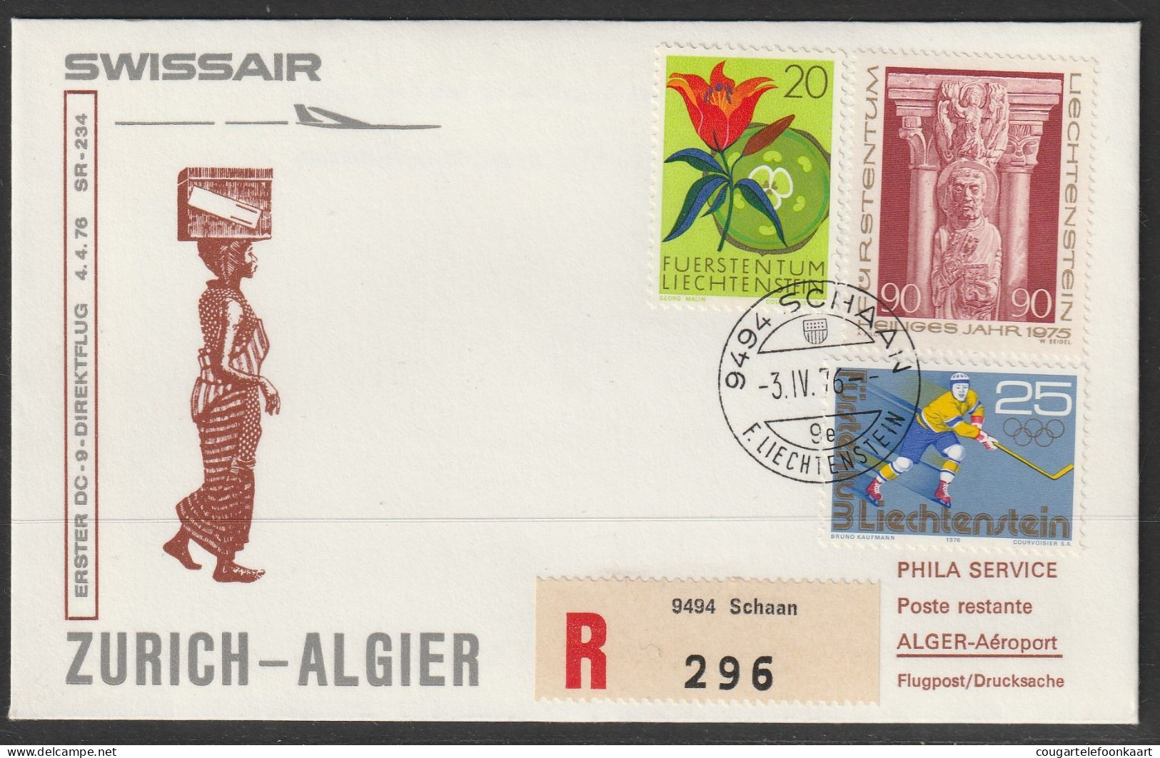 1976, Swissair, Erstflug, Liechtenstein - Alger Algier - Aéreo