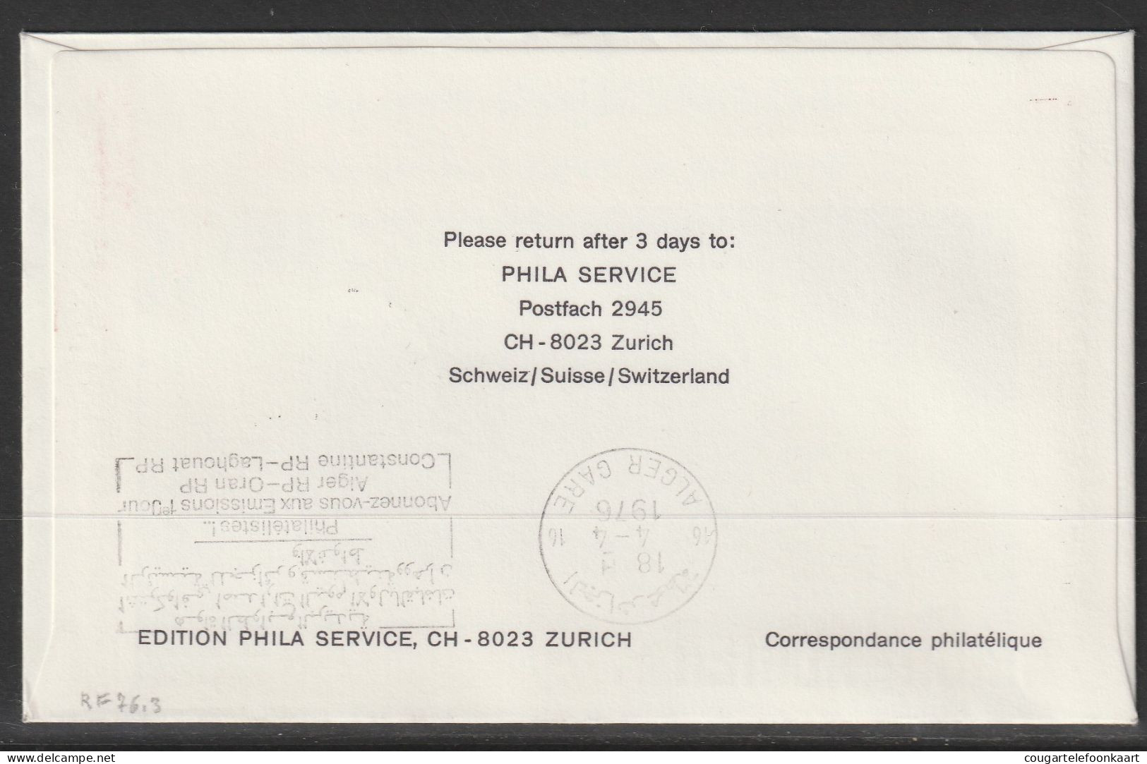 1976, Swissair, Erstflug, Liechtenstein - Alger Algier - Luftpost