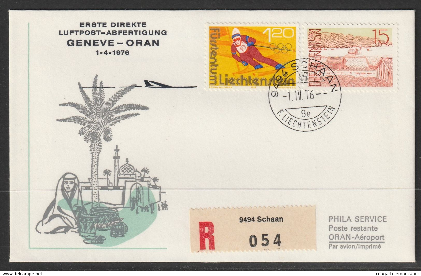 1976, Erste Direkte Luftpost-Abfertigung, Liechtenstein - Oran Alger Algiers - Poste Aérienne