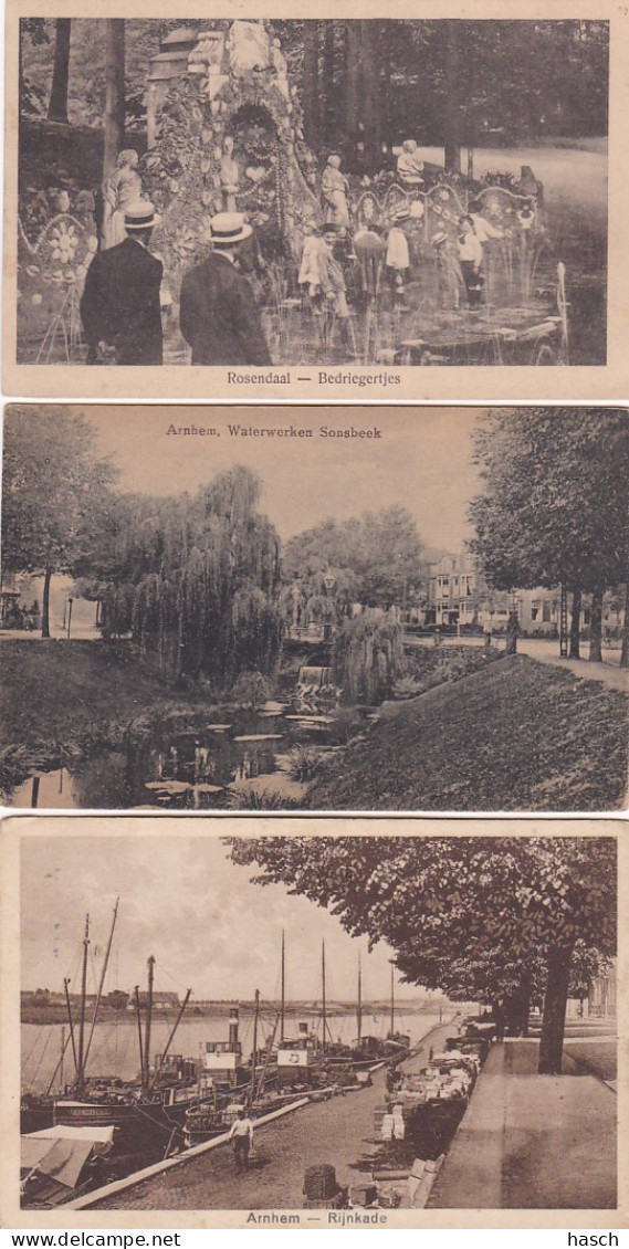 3694	33	Arnhem, Rijnkade-Waterwerken Sonsbeek-Rosendaal, Bedriegertjes (3 Kaarten) (minuscule Vouwen In De Hoeken) - Arnhem