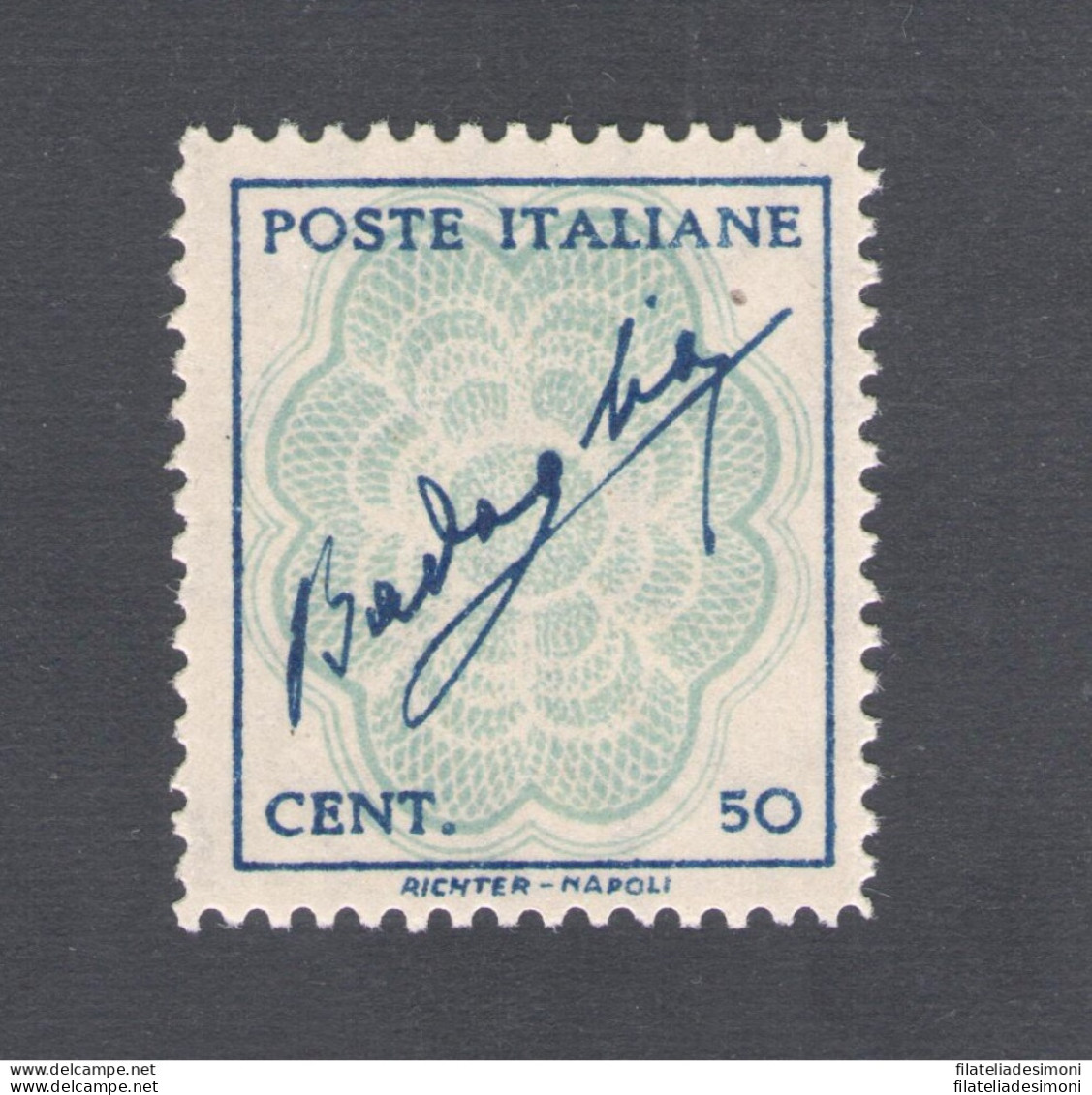 1944 Luogotenenza - Firma Di Badoglio In Cornice - 50 Cent Azzurro E Celeste N° - Altri & Non Classificati