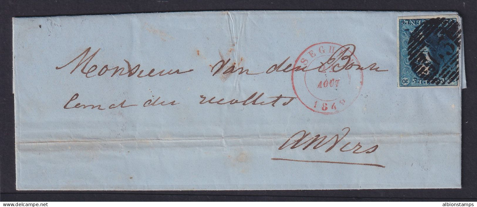 Belgium, Scott 2 (COB 2), 1849 Folded Letter From Izegem To Anvers - 1849 Schulterklappen