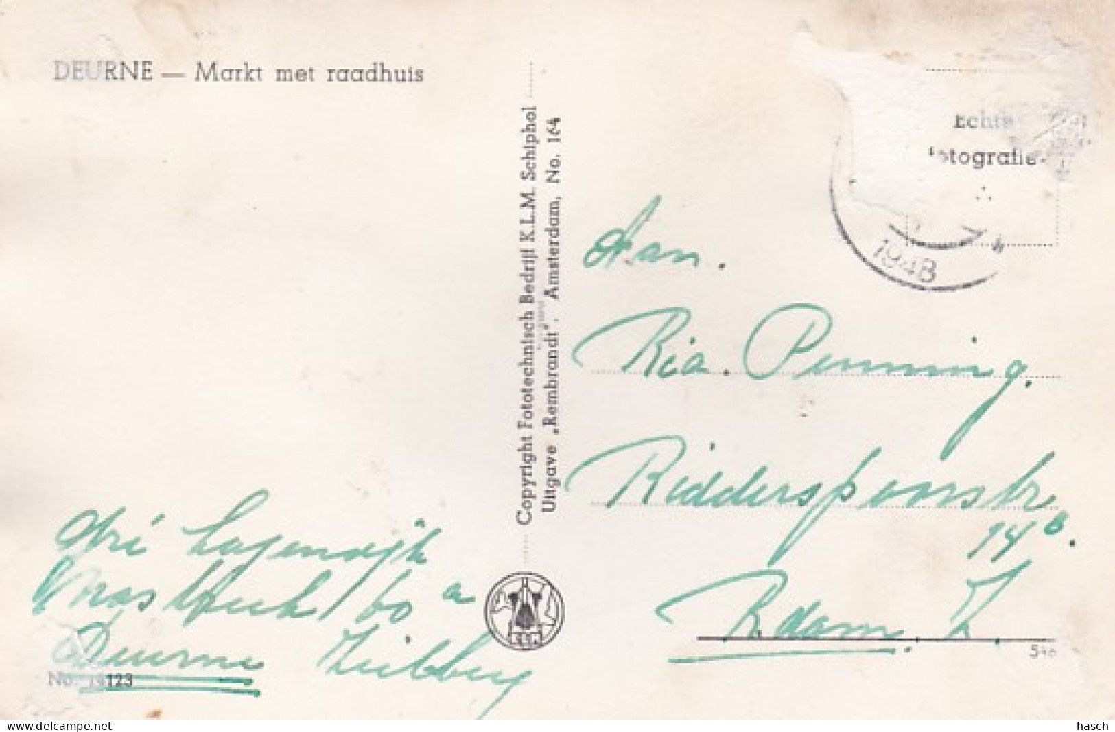 3712	106	Deurne, Luchtfoto 1948 (zie Beschadiging Achterzijde, Hoeken) - Deurne