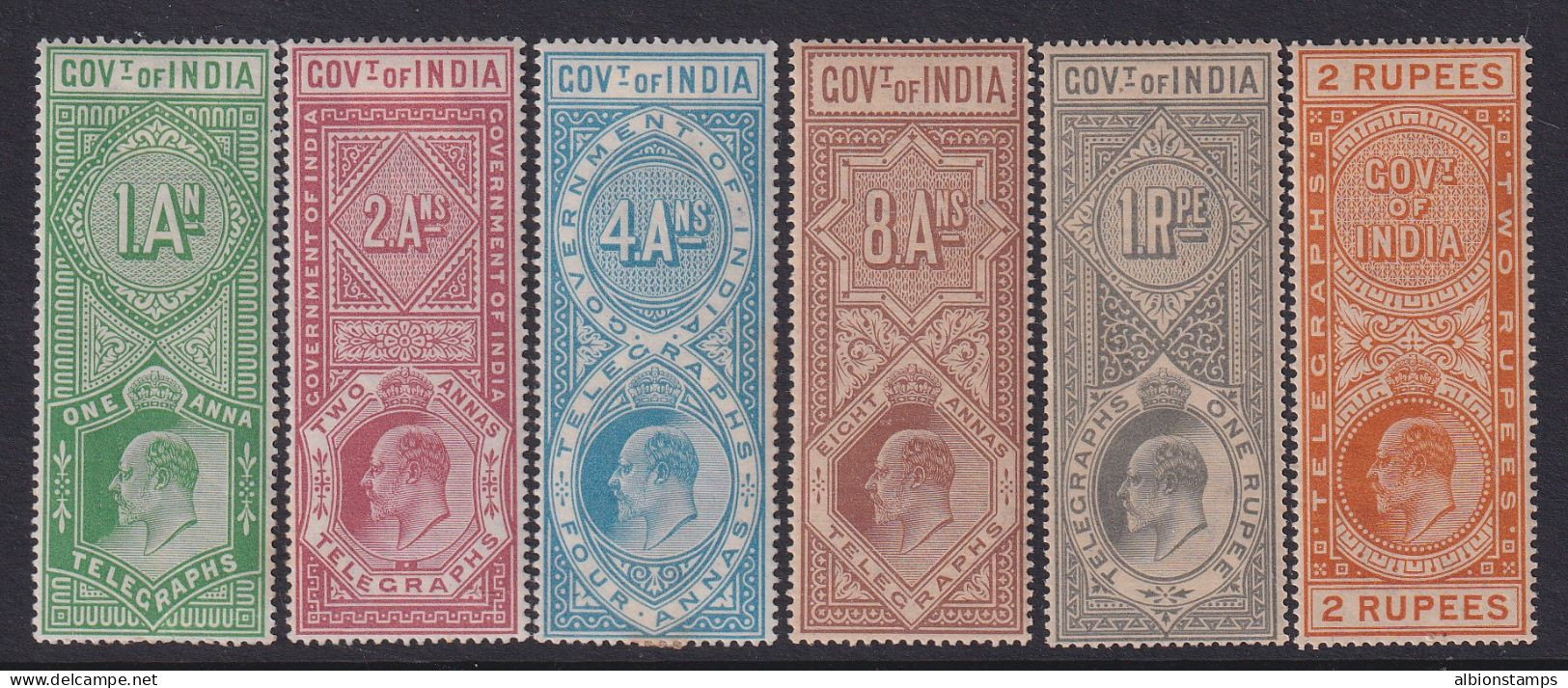 India, SG T56-T61, MHR/NH (few Toned Gum), Telegraph Stamps - 1902-11 Koning Edward VII