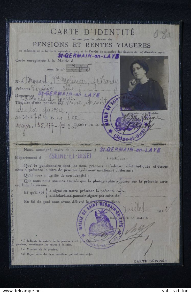 VIEUX PAPIERS - Carte D'Identité Pour Le Paiements Des Pensions Et Rentes Viagères En 1922 - L 150388 - Collections