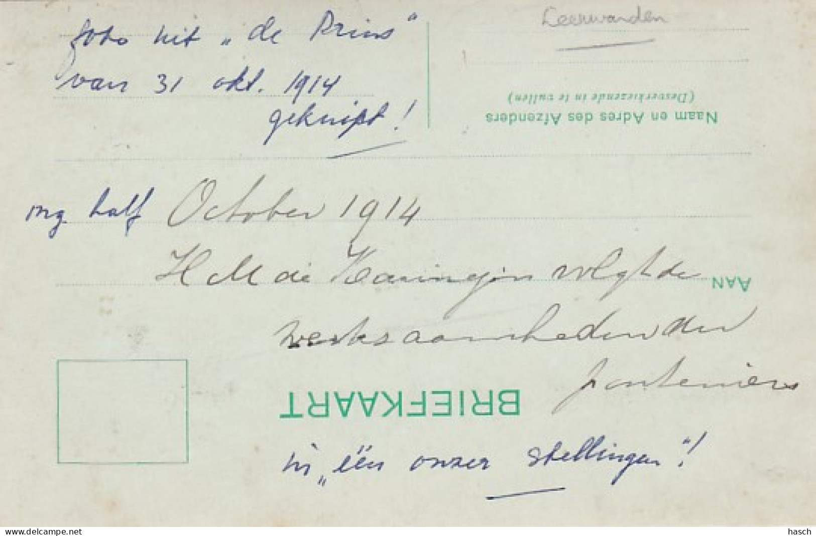 3755	61	Leeuwarden, H.M. De Koningin Oktober 1914 (zie Achterkant) - Leeuwarden