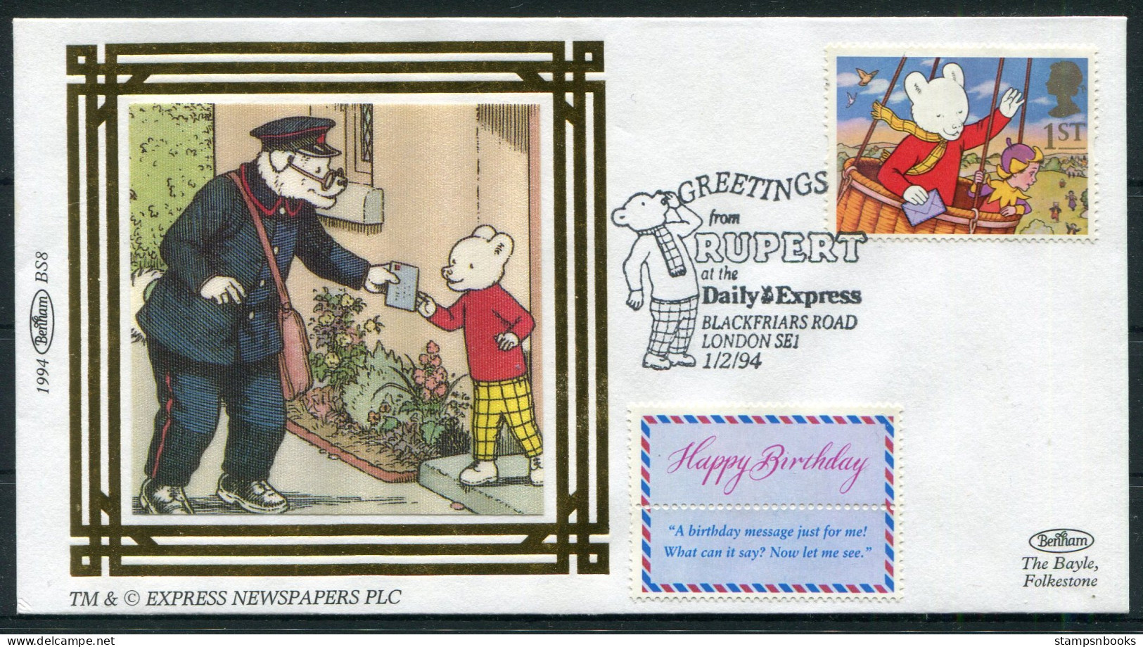 1994 GB Rupert Bear Postman First Day Cover - 1991-2000 Em. Décimales