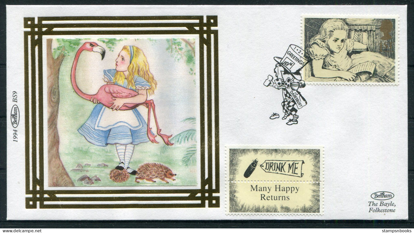 1994 GB Alice In Wonderland, Flamingo, Alice Through The Looking Glass, Lewis Carroll, Mad Hatter First Day Cover - 1991-2000 Em. Décimales