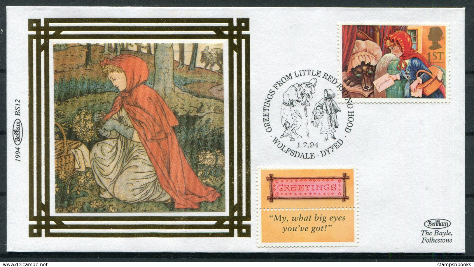 1994 GB Little Red Riding Hood, Wolf Fairy Tale, Wolfsdale Dyfed Wales First Day Cover - 1991-2000 Em. Décimales