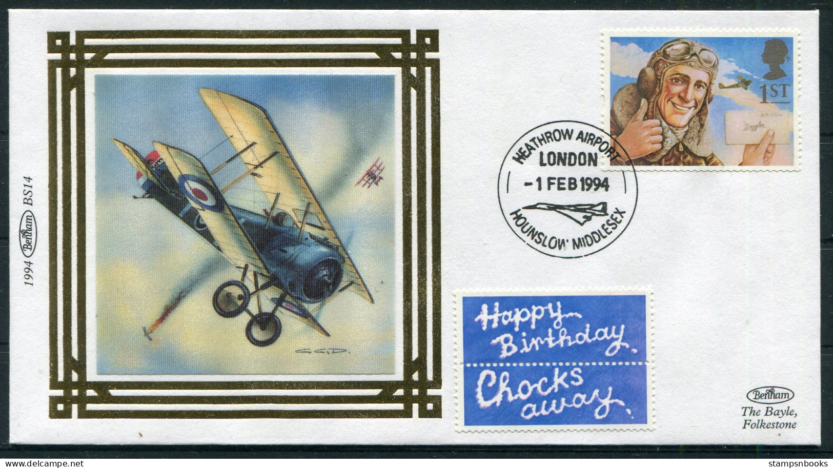 1994 GB Biggles Concorde Heathrow Airport WW1 First Day Cover - 1991-2000 Decimal Issues