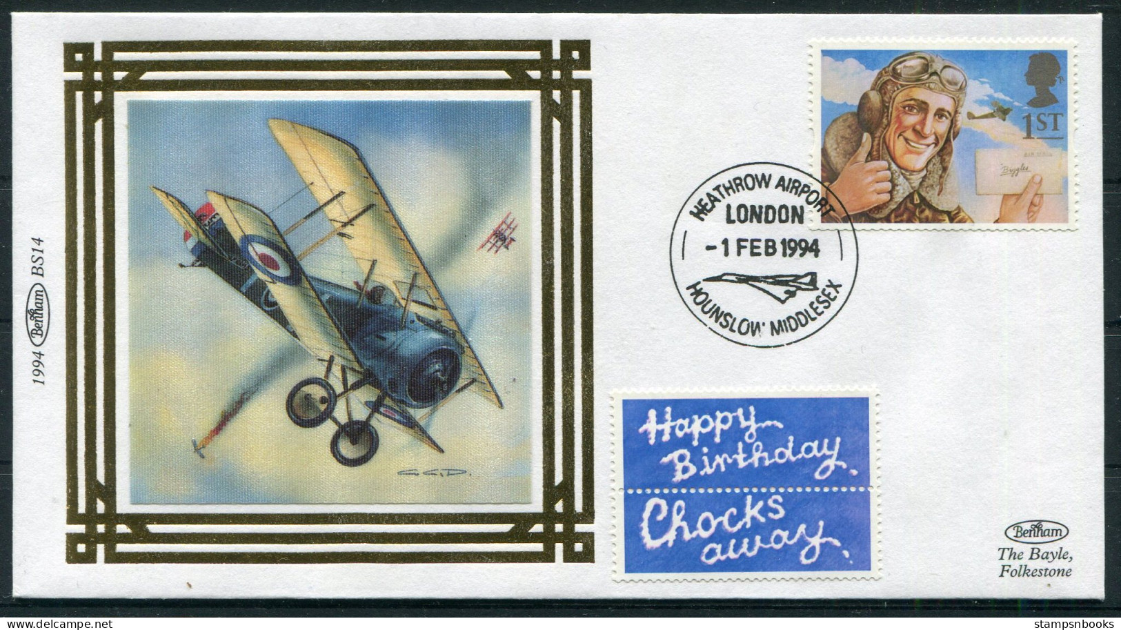 1994 GB Biggles Concorde Heathrow Airport WW1 First Day Cover - 1991-2000 Em. Décimales