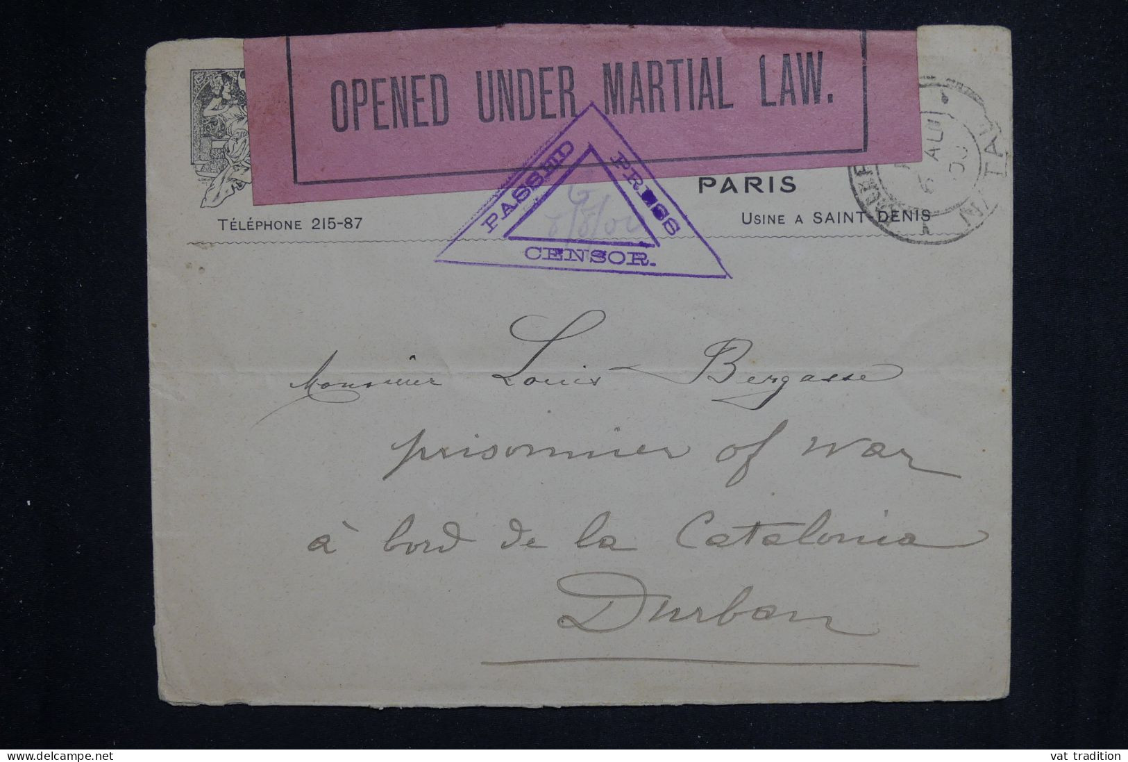 AFRIQUE DU SUD - Bande Censure Sur Enveloppe Pour Un Prisonnier De Guerre à Durban - L 150393 - Natal (1857-1909)