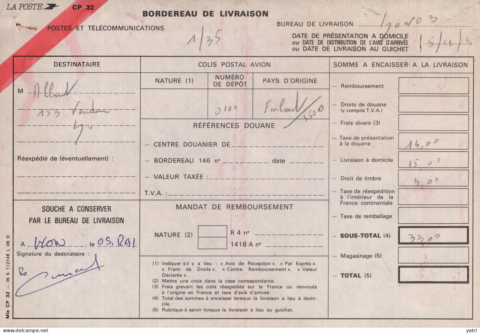 Finlandia (1991) - Bollettino Pacchi Via Aerea Per La Francia, Con Ricevuta Di Consegna - Covers & Documents