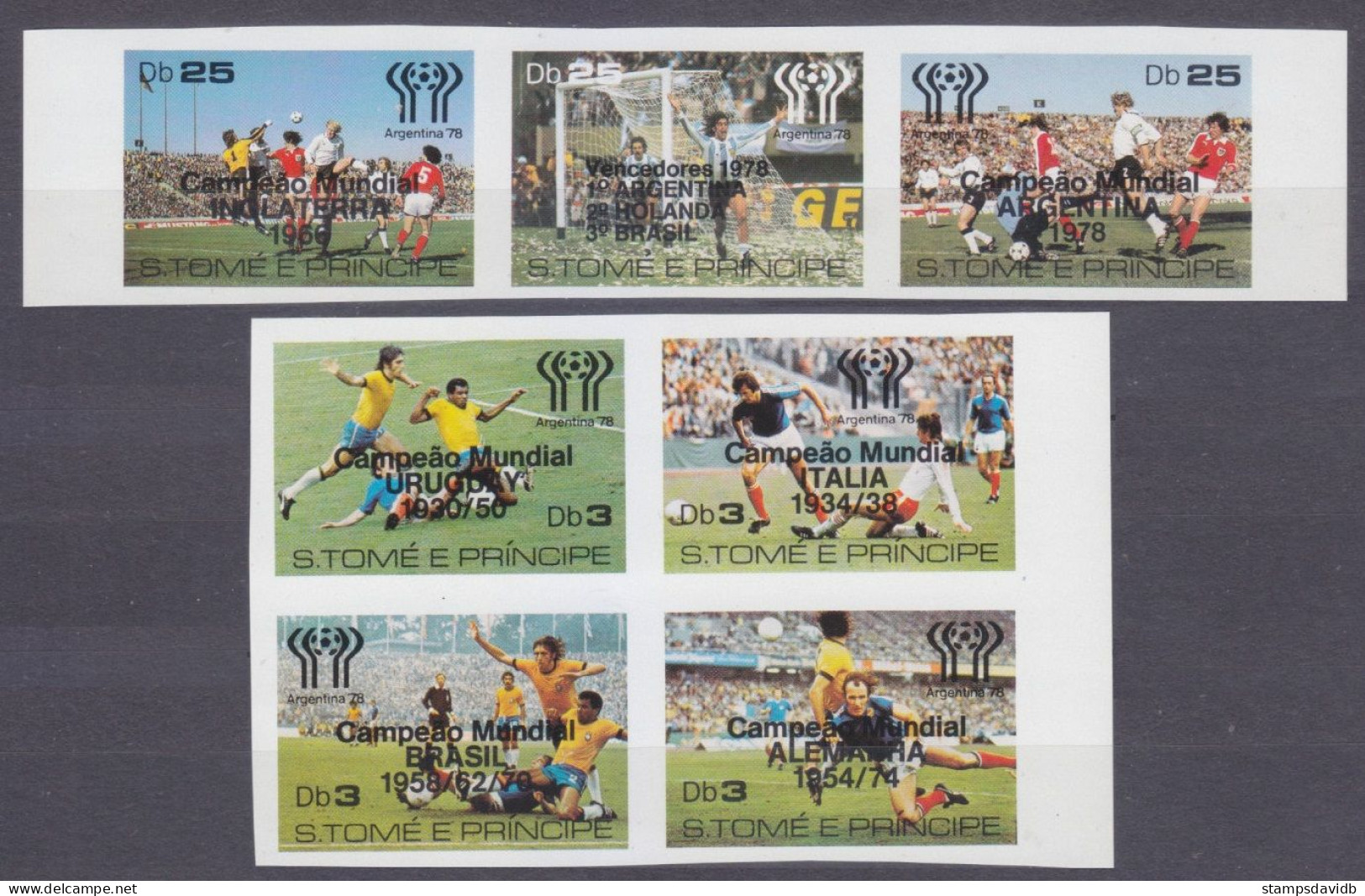 1978 Sao Tome And Principe 551b-554bVB,555b-557bstrip 1978 FIFA World Cup In Argentina /  Overprint 35,00 € - 1978 – Argentine