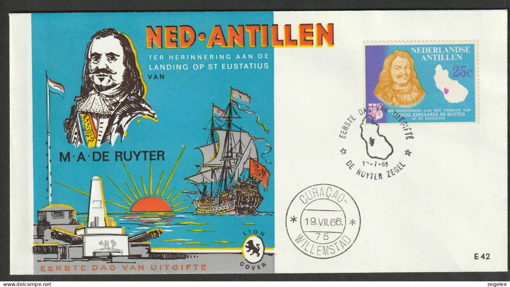 Ned. Antillen FDC 1966 - M.A. De Ruyter - Tallship - E42 - Antillas Holandesas