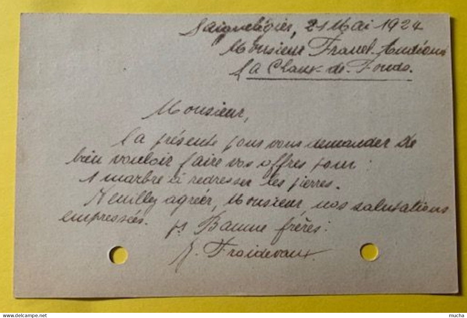 70018 - Entier Postal Suisse  Baume Frères Fabrique Assortiments Ancres Saignelégier 21.05.1924 - Relojería