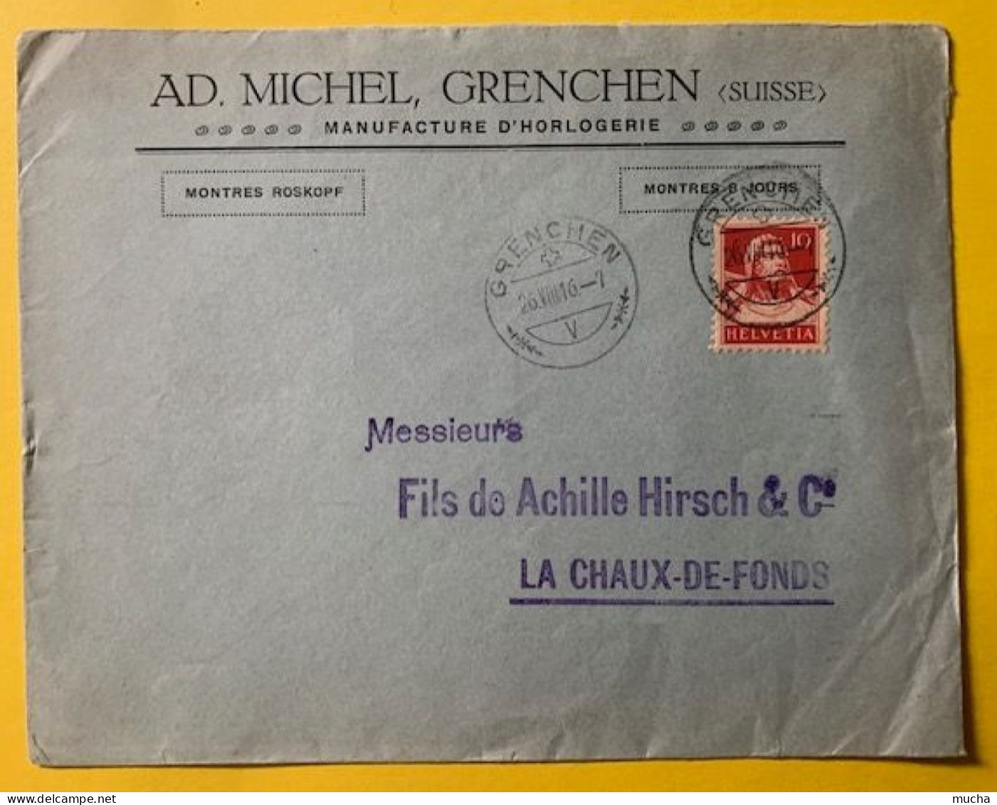 70019 - Suisse Lettre Ad. Michel Manufacture D'Horlogerie Grenchen 26.08.1916 - Relojería
