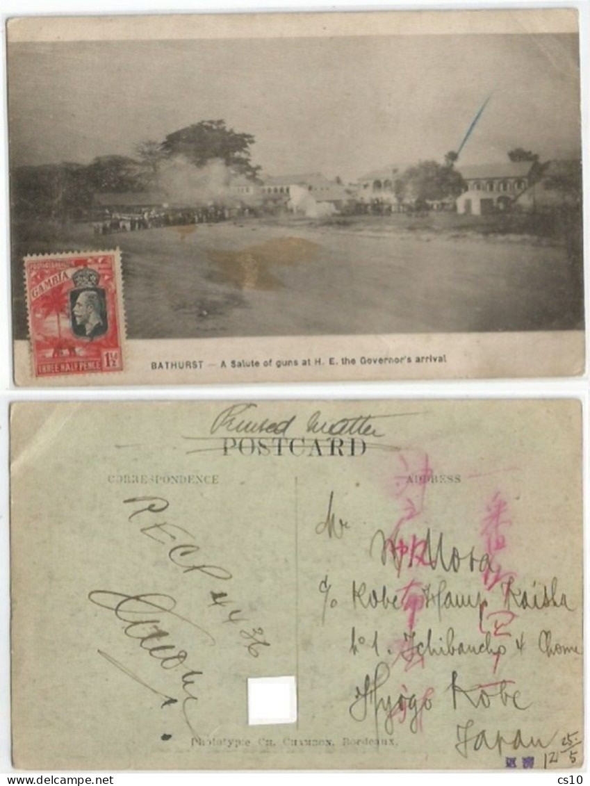 Gambia Bathurst Palace - Salute Of Guns For The Governor Arrival B/w Pcard Traveled To JAPAN With 1d5 Stamp 5sep1923 - Gambie