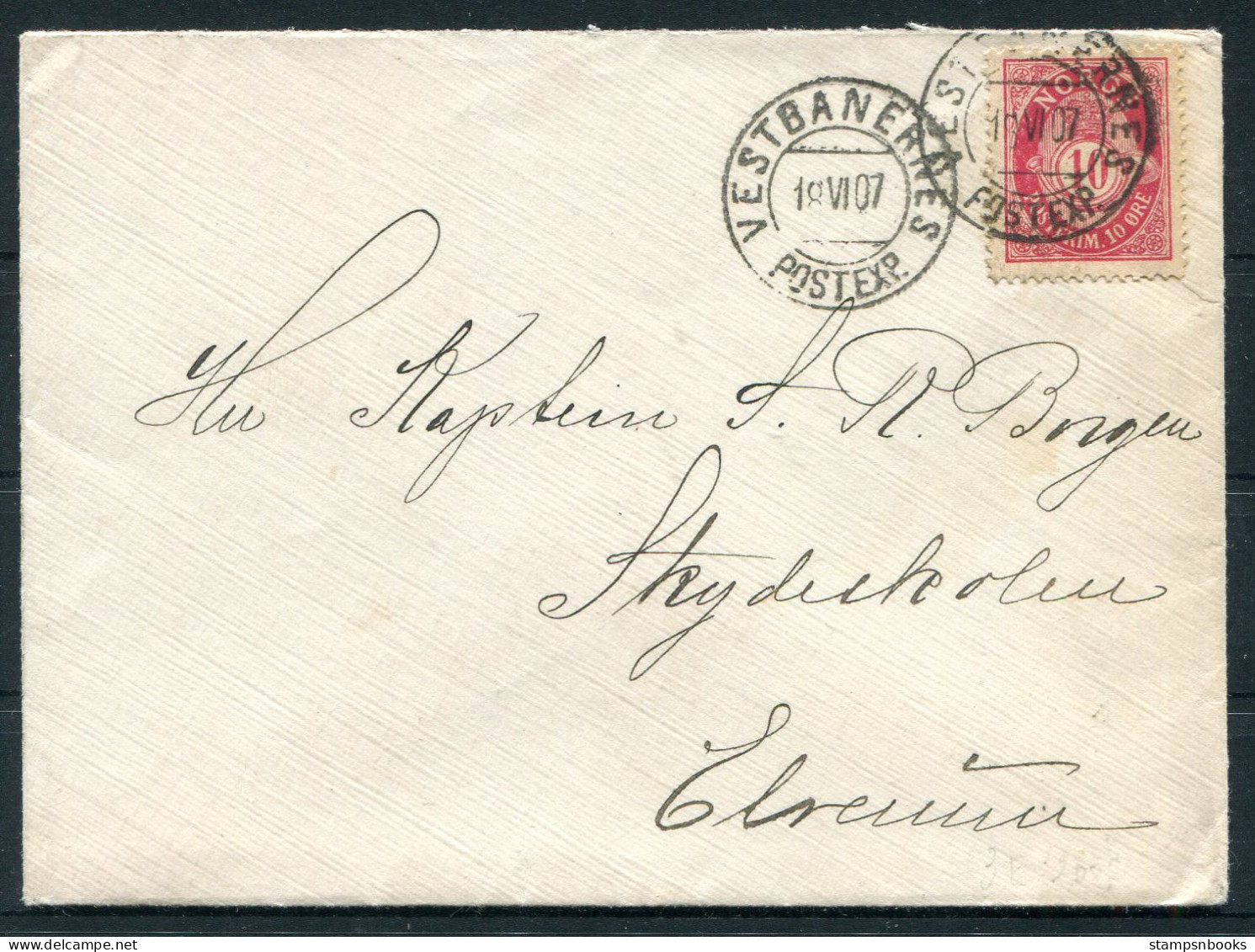 1907 Norway Vestbanernes Postexp. Railway Cover  - Covers & Documents