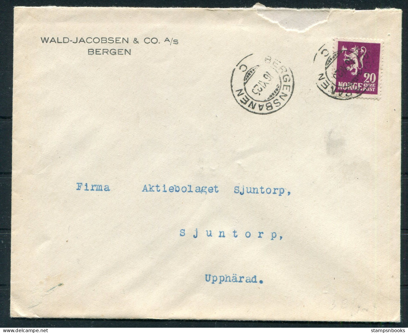 1925 Norway Bergen BERGENSBANEN Railway Cover  - Lettres & Documents