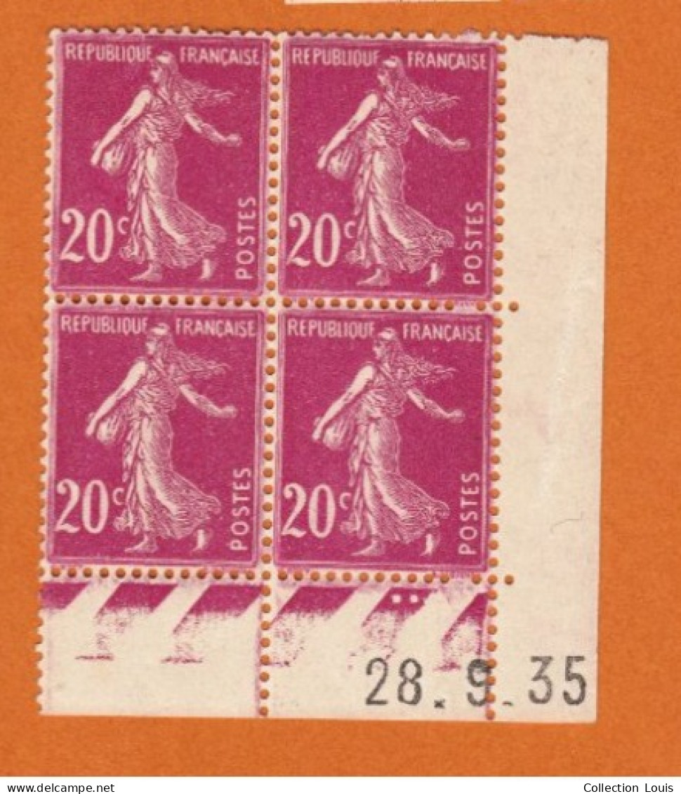 Bloc 4 Timbres Coin Daté Type Semeuse 1924 Y&T N°190 20c Lilas-rose Neuf Sans Charnière - ....-1929