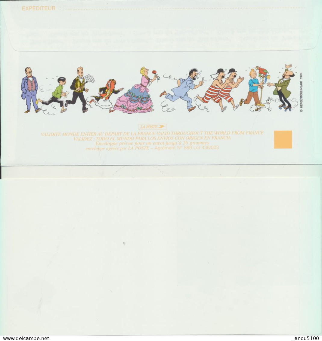 CARTES POSTALES/ CARTES LETTRES  " LE MONDE DE TINTIN "  HERGE ( EDITION MOULINSART  -  1999).     2 PIECES. - Bandes Dessinées