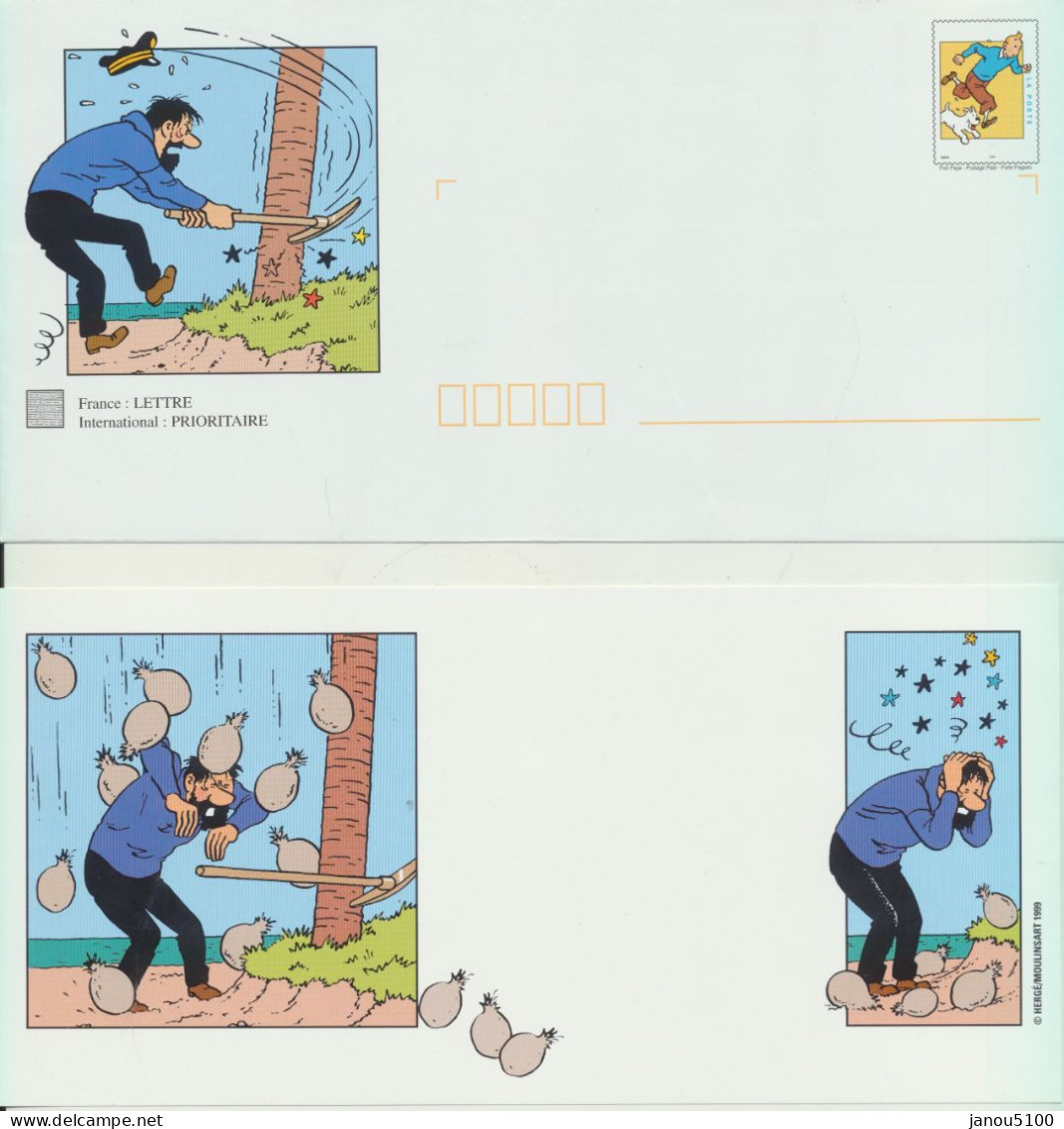 CARTES POSTALES/ CARTES LETTRES  " LE MONDE DE TINTIN "  HERGE ( EDITION MOULINSART  -  1999).     2 PIECES. - Fumetti