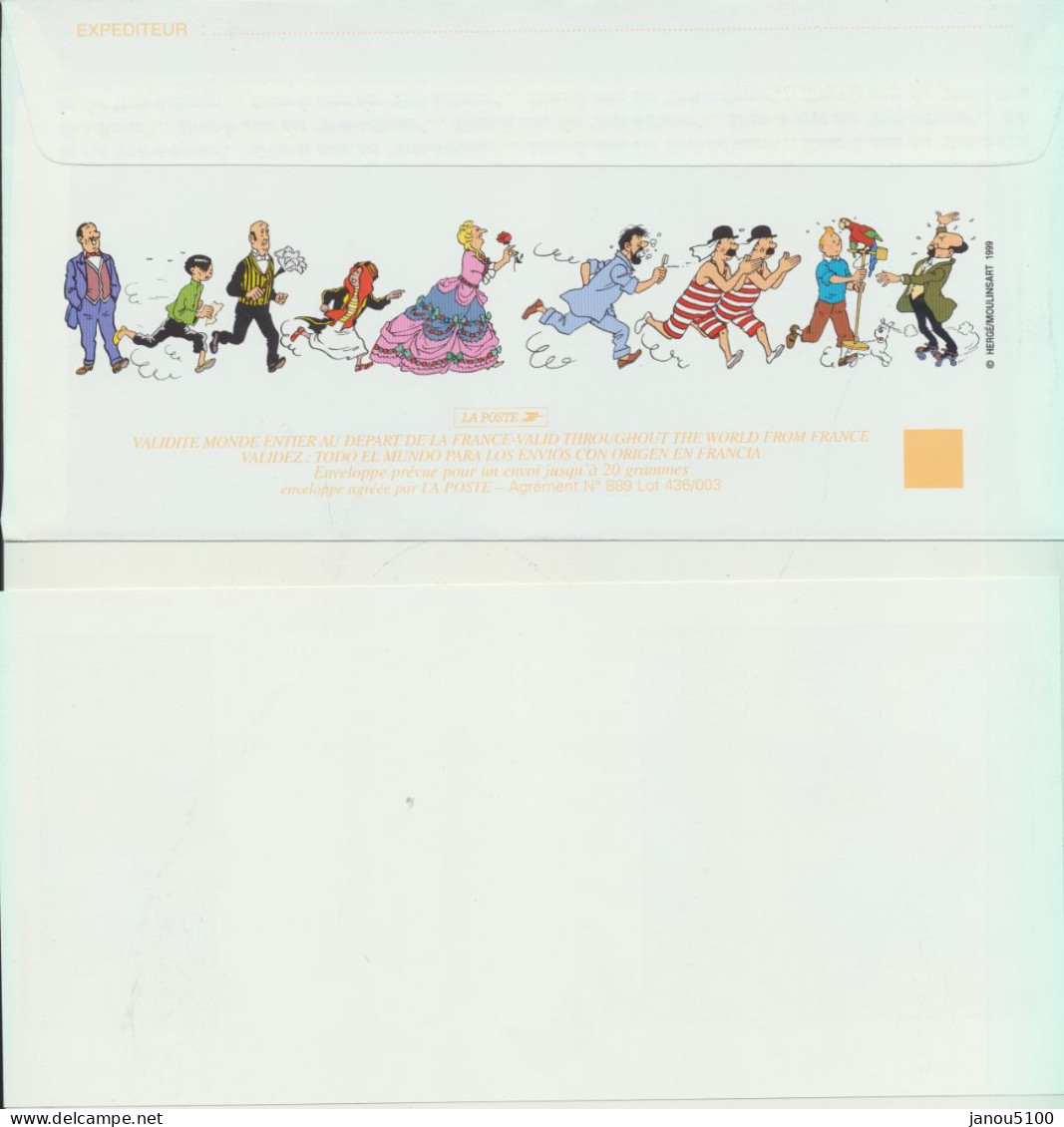 CARTES POSTALES/ CARTES LETTRES  " LE MONDE DE TINTIN "  HERGE ( EDITION MOULINSART  -  1999).     2 PIECES. - Fumetti