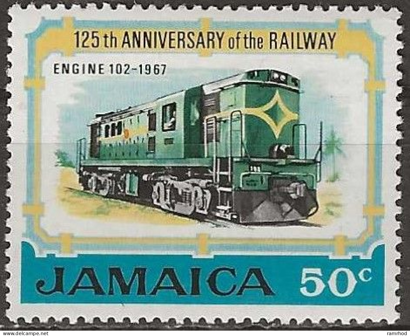 JAMAICA 1970 125th Anniversary Of Jamaican Railways - 50c. - Diesel Locomotive No. 102 (1967) MNH - Jamaica (1962-...)