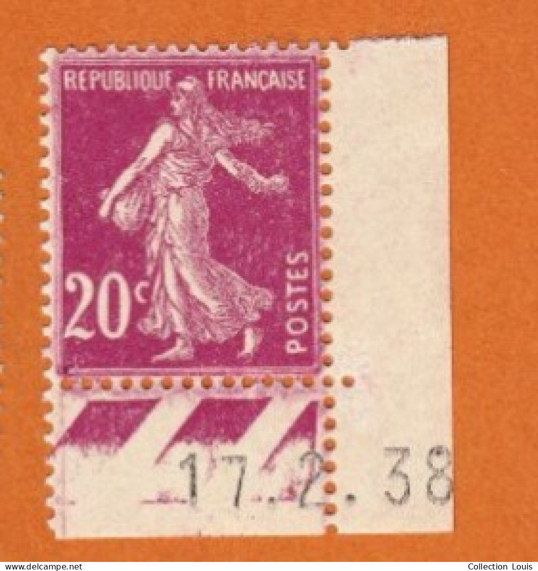 Timbre Coin Daté 1938 Type Semeuse 1924 Y&T N°190 20c Lilas-rose Neuf - ....-1929