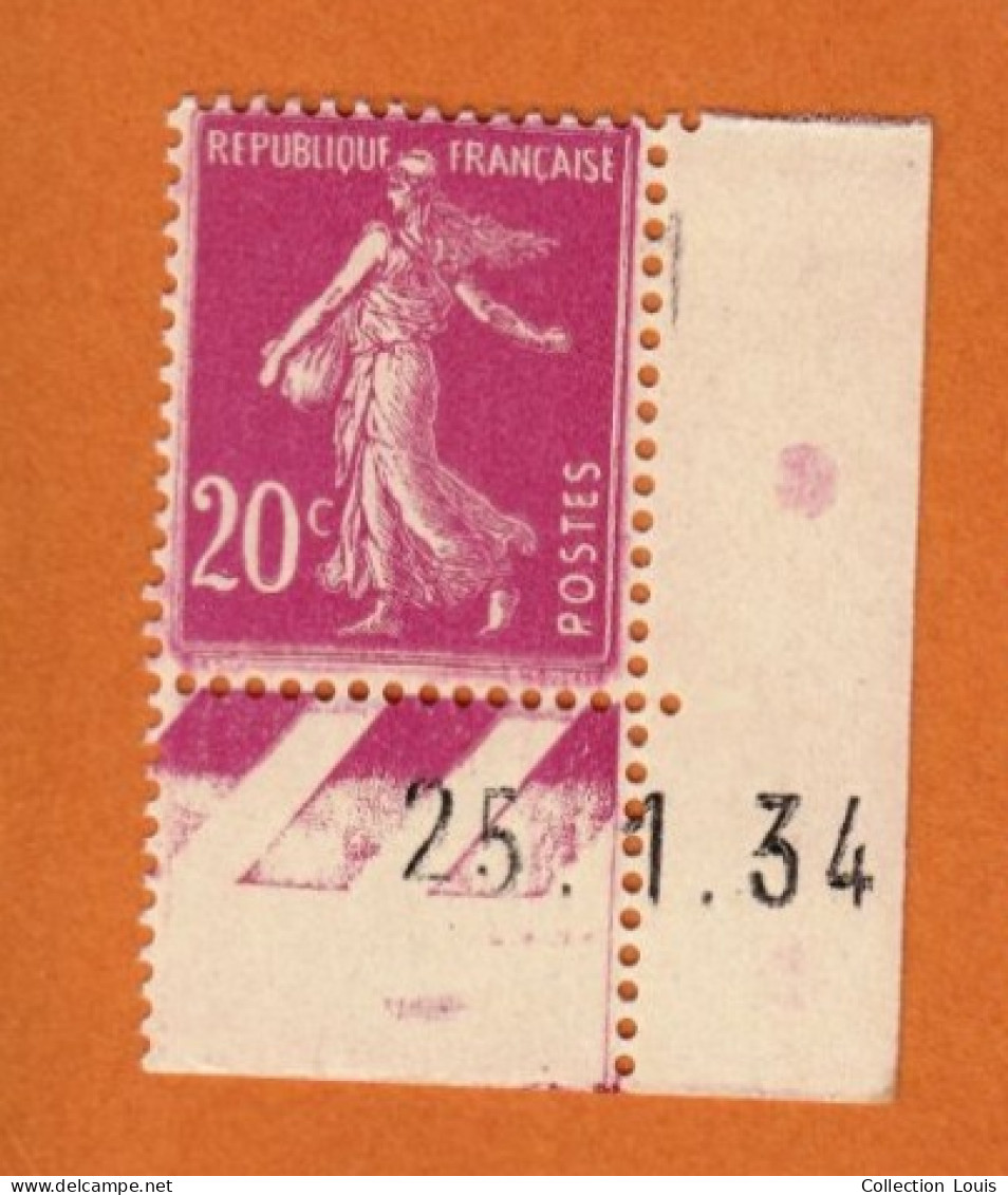 Timbre Coin Daté 1934 Type Semeuse 1924 Y&T N°190 20c Lilas-rose Neuf Sans Charnière - ....-1929