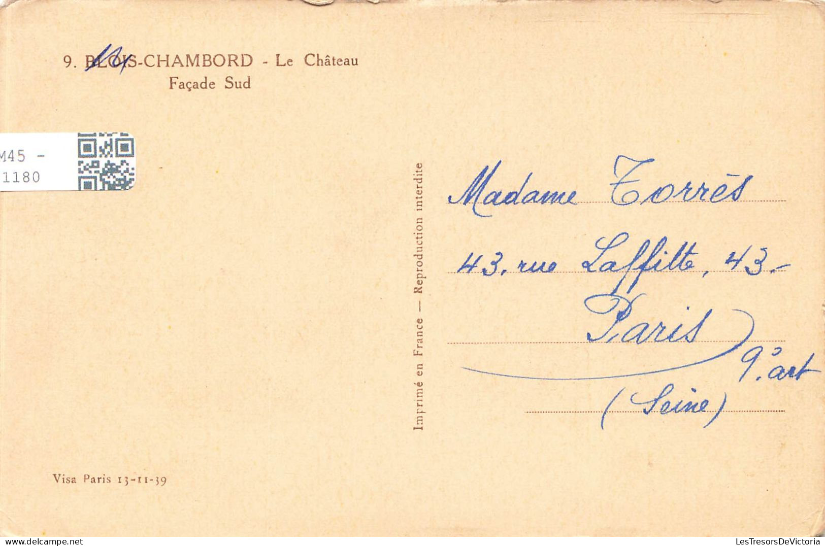 FRANCE - Chambord - Le Château - Façade Sud - Carte Postale Ancienne - Chambord