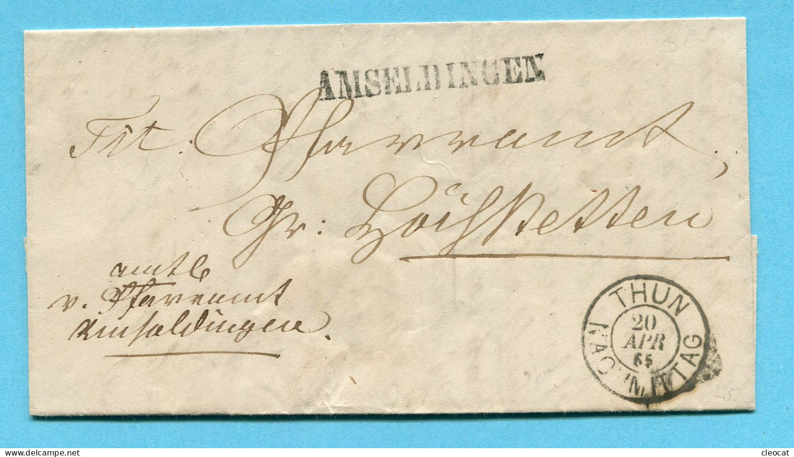Faltbrief Von Amseldingen Nach Höchstetten 1865 - ...-1845 Prefilatelia