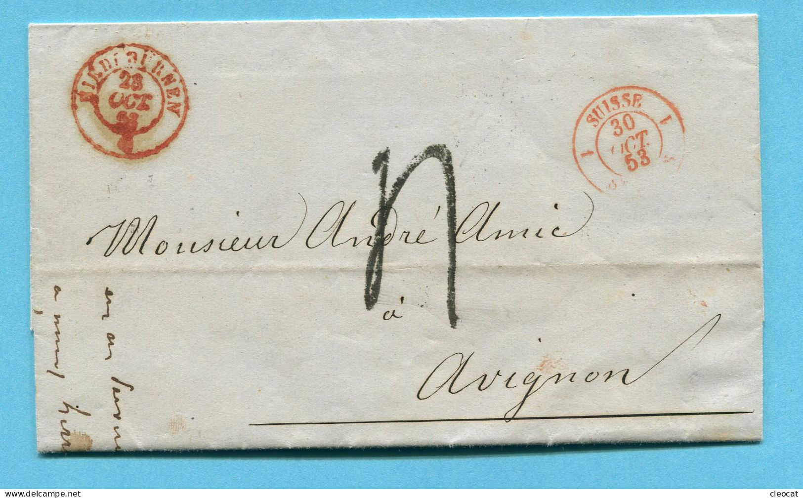 Faltbrief Von Niederurnen Nach Avignon 1853 - ...-1845 Préphilatélie
